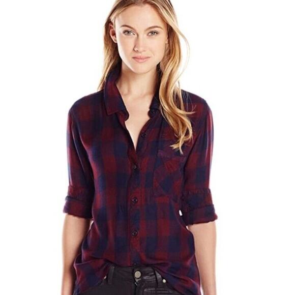 Rails Tops - Rails Womens Hunter Button Down Long Sleeve Shirt Navy Blue Size Medium